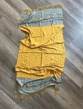 Gold and Blue Shawl Scarf Wrap Embroidered Silk Pashmina Stunning NWOT