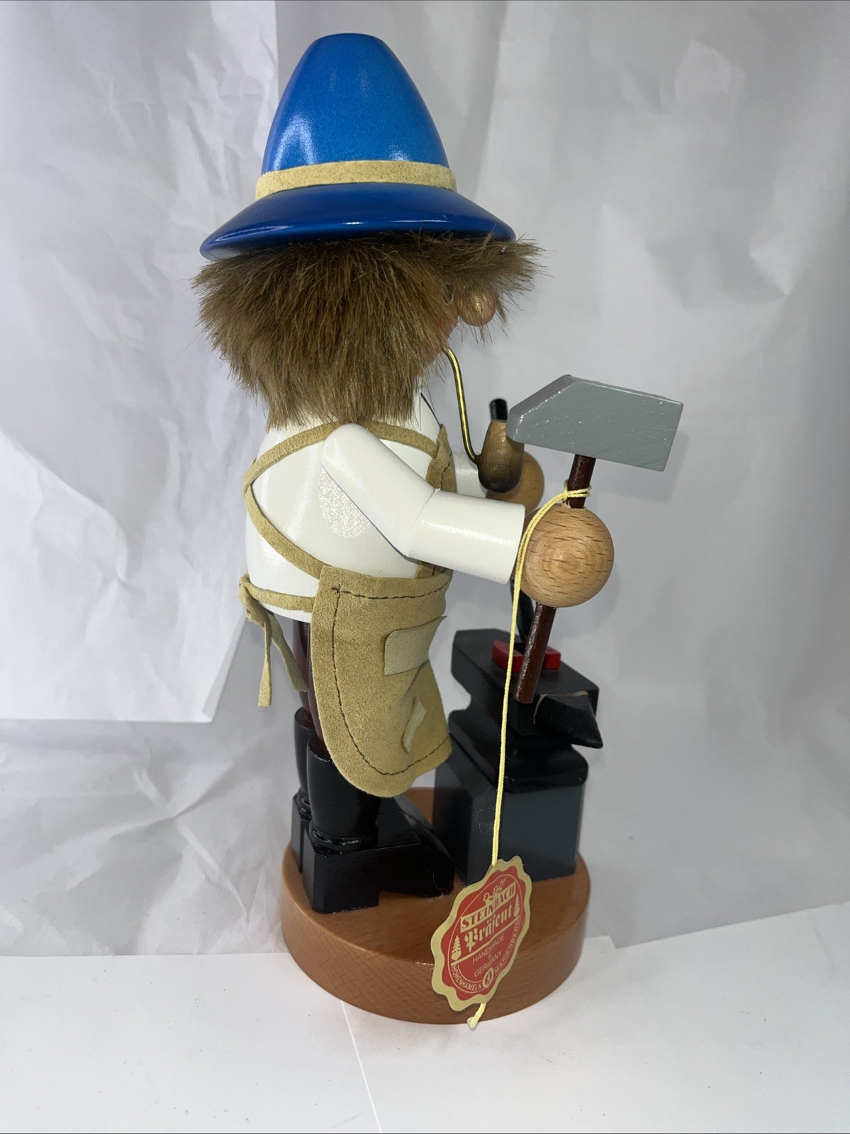 Blacksmith Steinbach Wood  Smoker Incense VTG German 10“ i Anvil Hammer Blue Hat