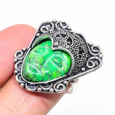 Green Turquoise Gemstone 925 Sterling Silver Ring Size 8 H280