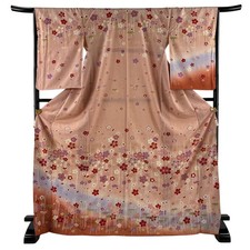 JAPANESE KIMONO HOMONGI Pink 173cm 5 ft 8 in PURE SILK AA9687