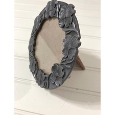 Metzke Pewter Round Frame with Dogwoods Made in USA Vintage Small Frame