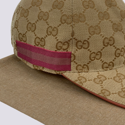 Gucci GG Monogram Pink Web Stripe Beige Baseball Cap Hat  display picture 2
