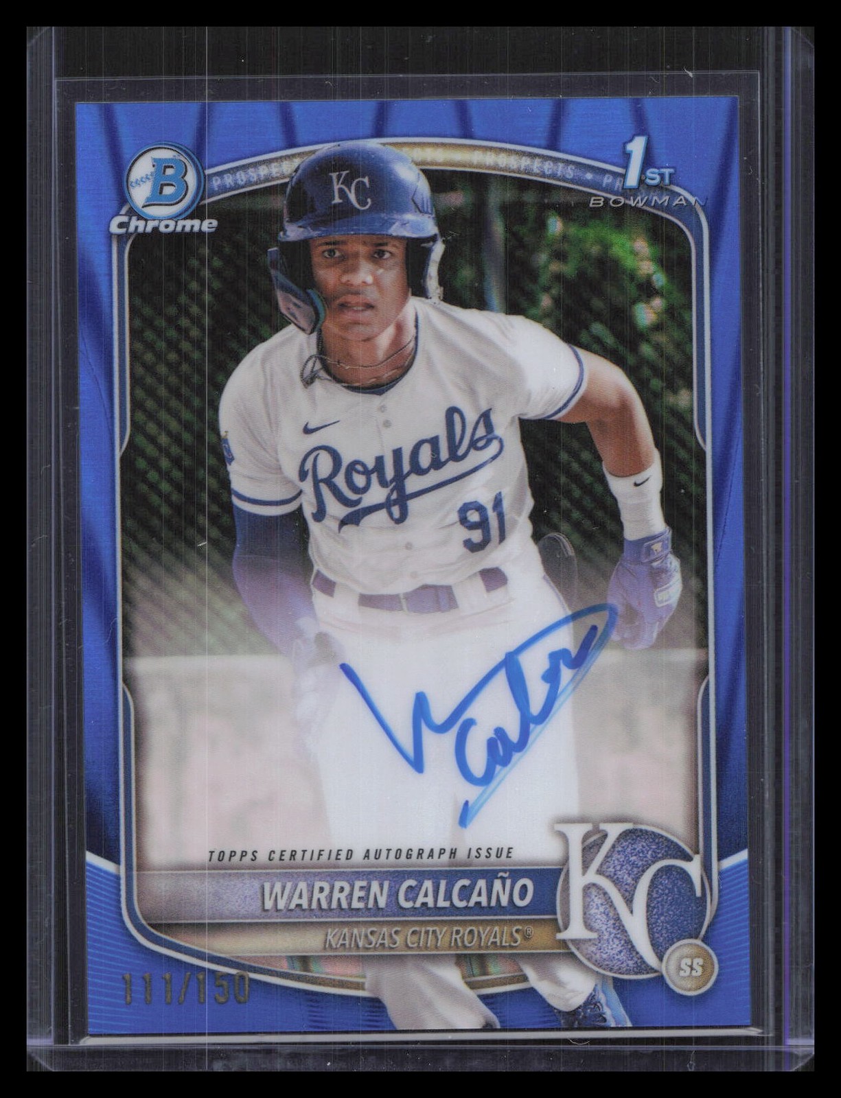 Warren Calcano 1st Bowman Auto Blue Raywave /150 2025 Bowman Chrome #CPA-WC