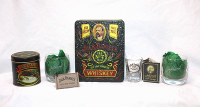 Jack Daniels Logo Old No 7 Brand Tin & Glass Set w/Shot glass
