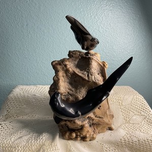 JOHN PERRY STUDIO 2 RIVER OTTERS Burlwood Art Sculpture  10” tall