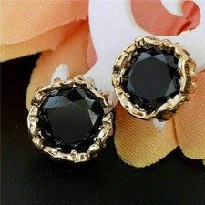 2.00CT Round Cut Lab Created Onyx Women's Stud Earring 14K Yellow Gold Plated