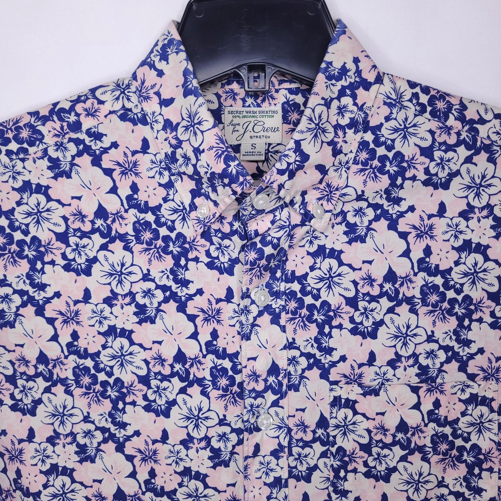 J Crew Shirt Mens Small Floral Blue, Pink Orchid Secret Wash Poplin Organic