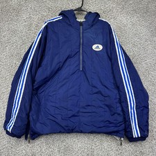 Vintage 90s Adidas Jacket Men's Large Quarter Zip Blue Gray Reversible Puffer