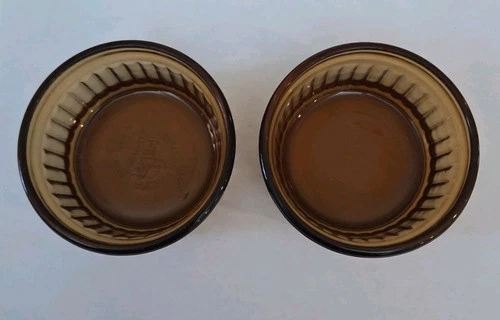 Set of 2 Vtg. Anchor Hocking Amber Glass Ramekin Custard Cups 6 oz #1434 **EUC