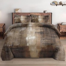 Size Comforter Set with 2 Pillowcases, Ombre Brown Grey King Brown Abstract