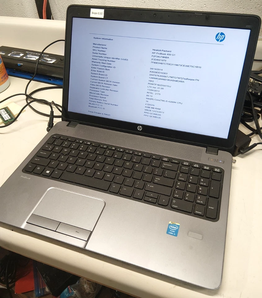 HP ProBook 450 G1 Intel Core i5-4200M 2,50 GHz 4 GB RAM - SIN DISCO DURO - PARA PIEZAS #583 Foto 2 de 4