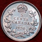 🇨🇦 Uncirculated 1920 King George V 5 Cents Silver Coin Canada