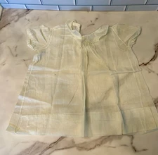 1930s WHITE BATISTE DOLL DRESS SMOCKED BODICE, PUFF SLEEVES, 13.5" Long