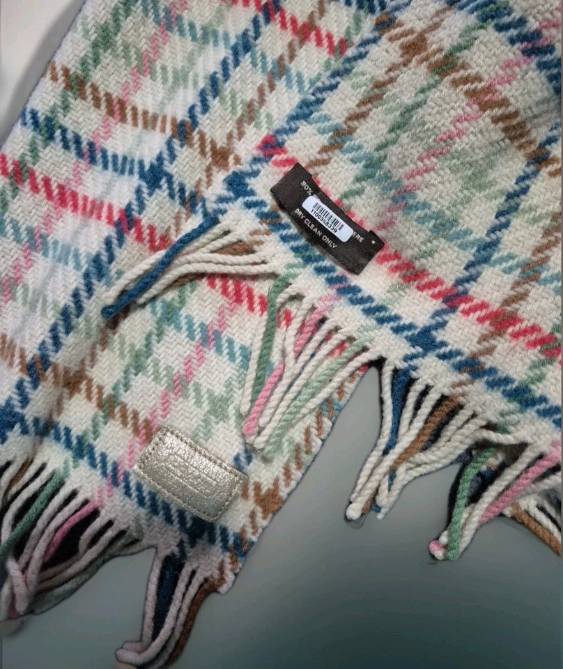 Coach Lana Cachemira Rojo Azul Beige Marrón Verde Bufanda a Cuadros Mantón Envoltura 8.5" X 60" Foto 3 de 3