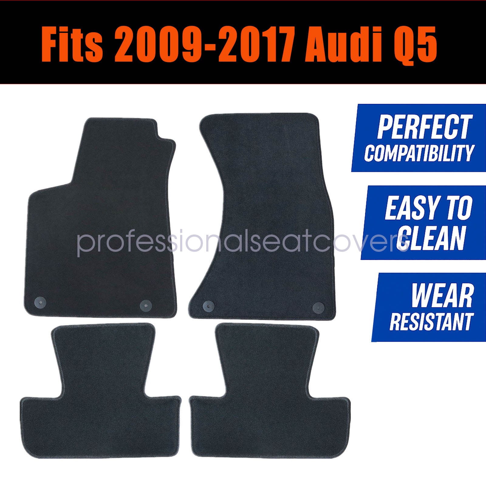 Front & Rear Floor Mats Carpet Waterproof Black Velour For 2009-2017 Audi Q5