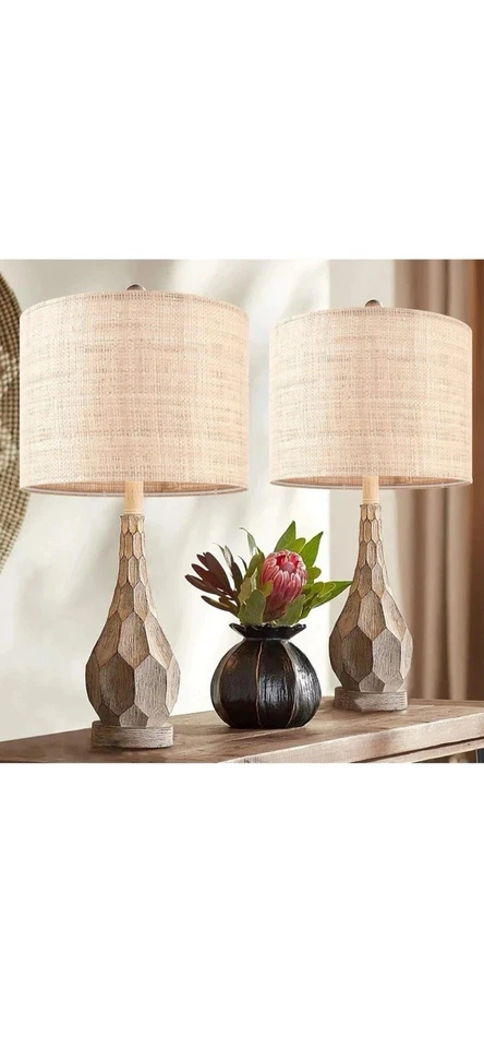 GO & SO Set of 2 Medium Drum Lampshade Woven Lampshades 13" Top x 13" Bottom - Image 2 of 4