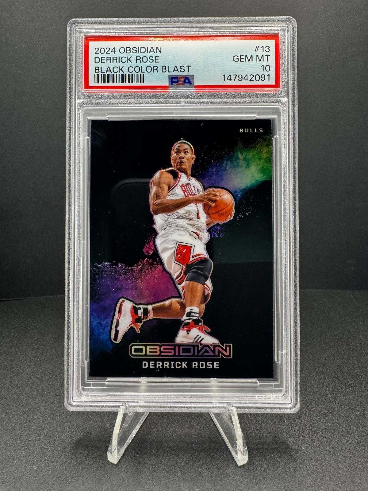 Derrick Rose #13 Basketball Cards 2024 Panini Obsidian Black Color Blast trading card — raw and PSA graded price guide
