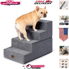 Foldable 18" Dog Stair for High Beds - Easy-Clean Non-Slip Ramp in Grey