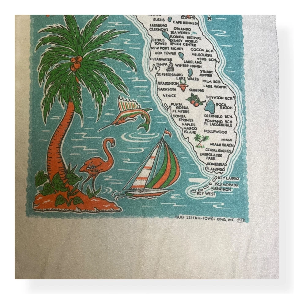 Винтажный 1984 полотенце King Beach полотенце Флорида сувенир США фламинго пальма - Изображение 4 из 4