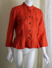 Ralph Lauren Sz 8 Vibrant Orange 100 Linen Basketweave 3/4 Blazer Jacket M
