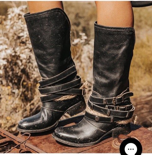 Black Distressed Leather Knee High 