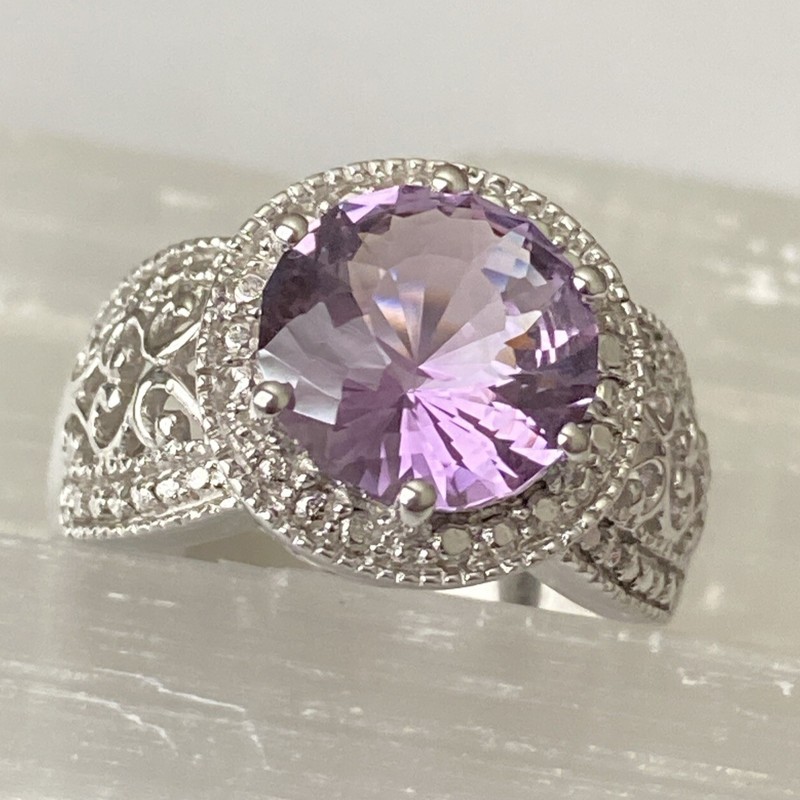 Vintage Inspired Amethyst Sterling Silver Size 7.75 Ring 5.8g