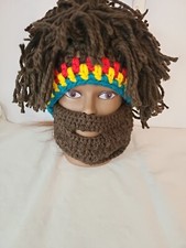 Knitted Beanie Wig Hat  Beard Braids Dreadlock Wig Reggae Jamaican Adult O/S