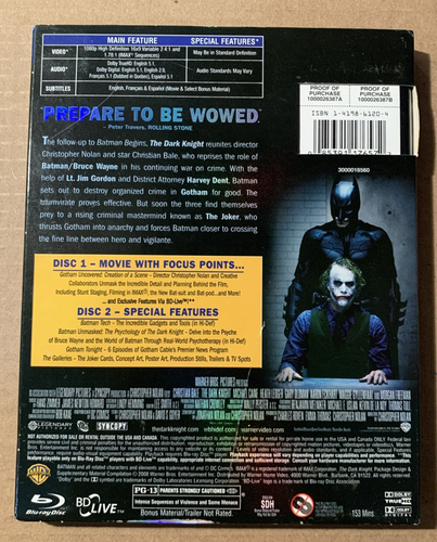 The Dark Knight (Blu-ray, 2008) Christian Bale Heath Ledger Batman w/Slipcover - Picture 2 of 14