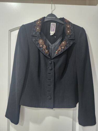 Vintage Zelda Women’s Jacket, Sz 6, Black And Brown, Floral Embroidery