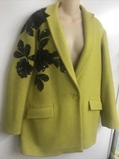 Etro Jacket Citrine Wool Single Breasted Black/silver Flower Sequin Detail 44/10