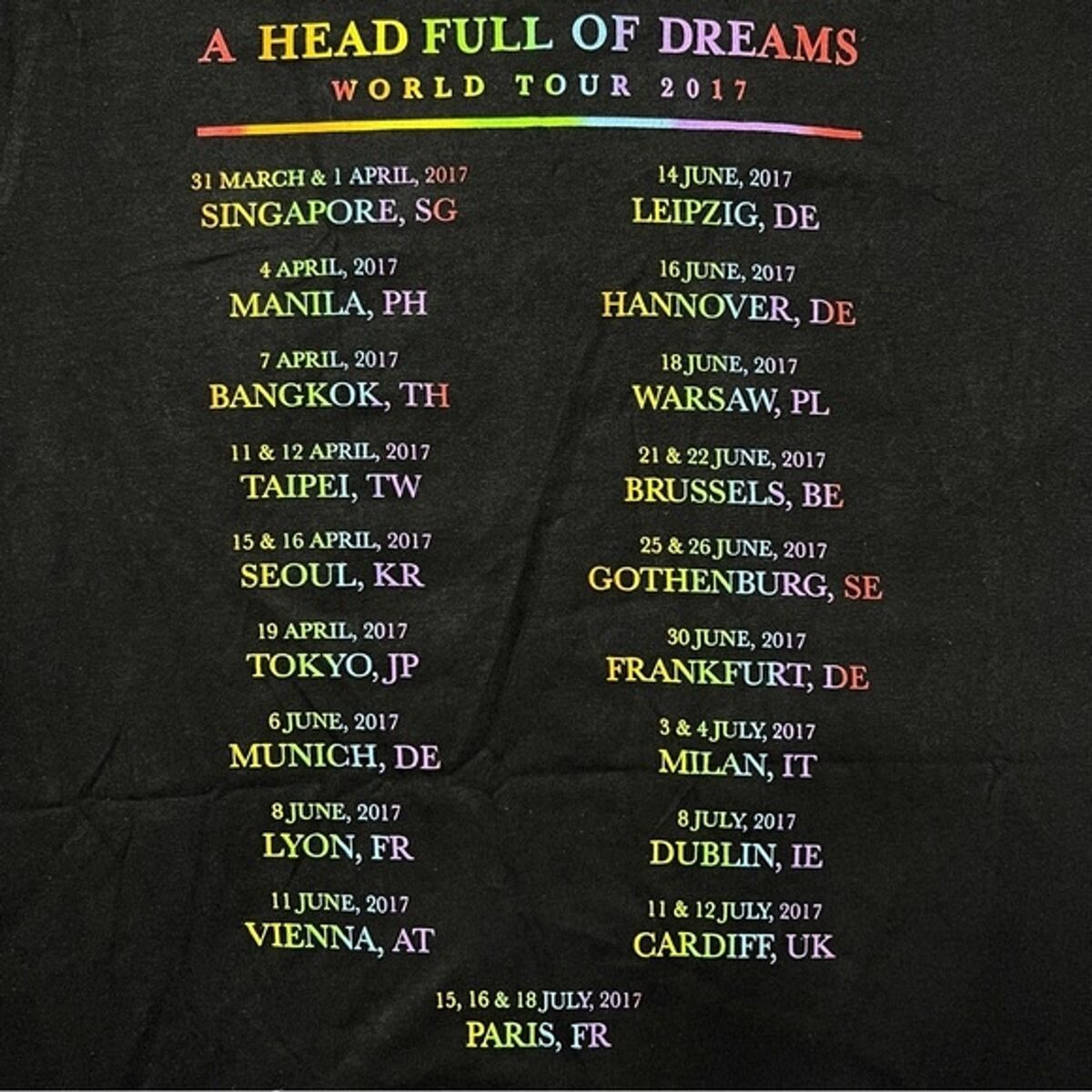 NWOT Coldplay A Head Full of Dreams Tour 2017 Graphic T-Shirt Women's Sz S