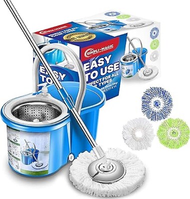 Limpieza De Pisos Microfibra Trapeador Giratorio 360 De Acero Inoxidable Systema