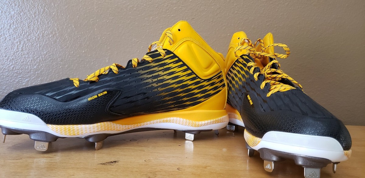 Adidas Power Alley 3  Baseball Cleats Size 16 Yellow Black Ortholite Insoles ADIDAS POWER ALLEY 3 MID BLACK/YELLOW BASEBALL CLEATS S84792  main image 2