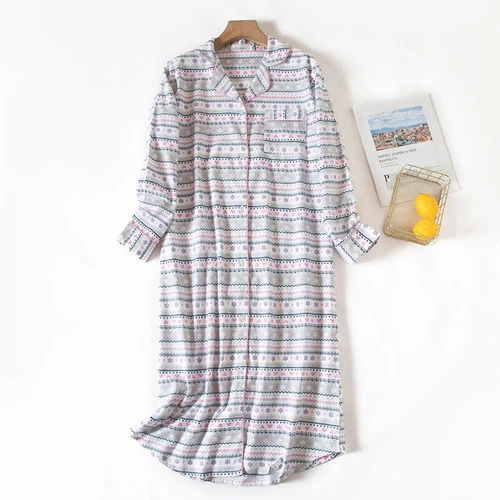 US Women's Flannel Cotton Long Sleeve Nightgown Nightwear Sleepwear/Sleep Dress - Bild 57 von 60