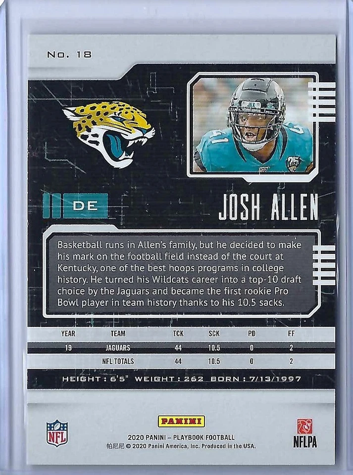 2020 Panini Playbook  - Josh Allen - #18 - Green Parallel - #'d /10 - Image 2 of 2