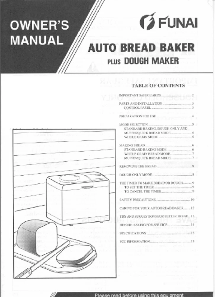 Funai Bread Machine Manual B2220 B3200 B4400 B5300