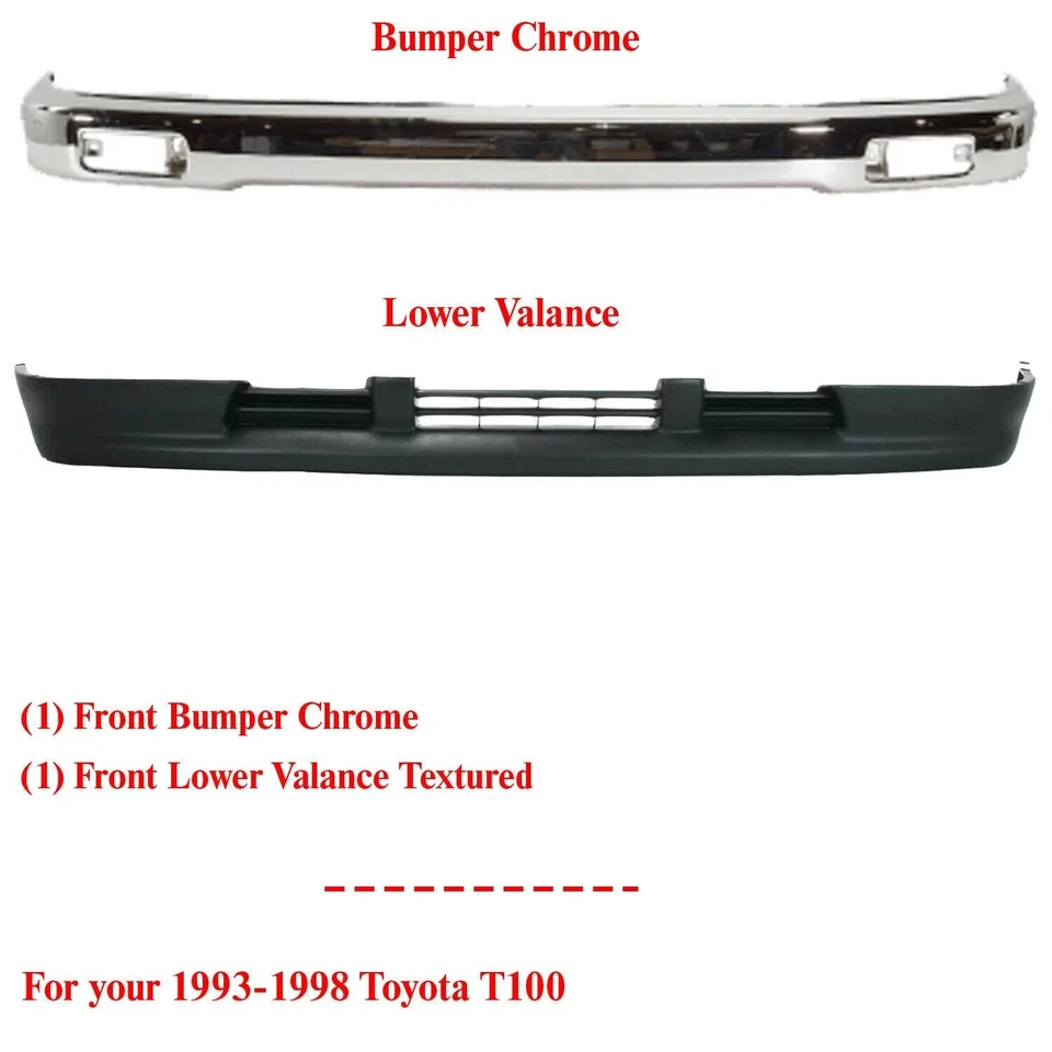 Front Bumper Chrome & Lower Valance Air Deflector For 93-98 Toyota T-100 Pickup - Imagem 3 de 4