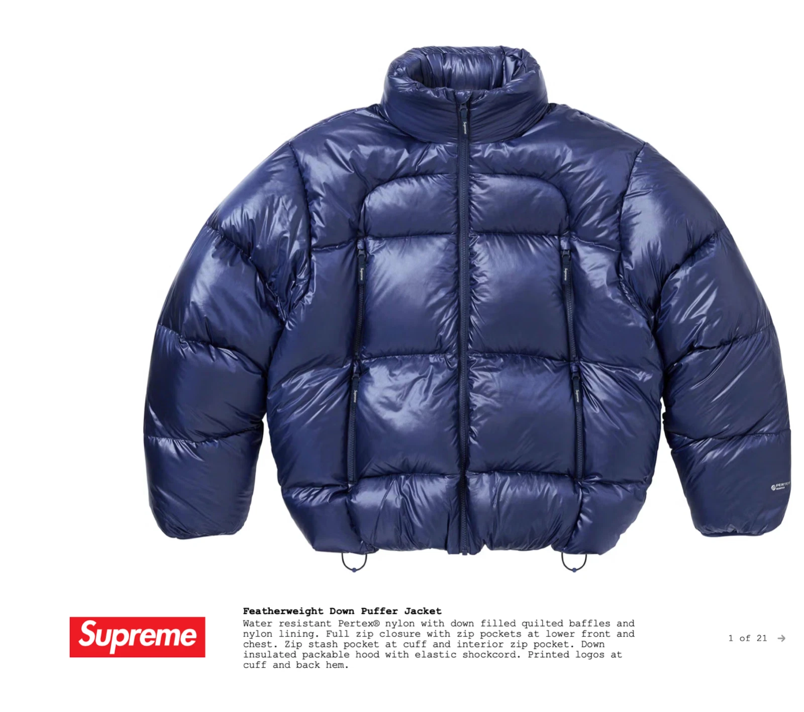 Doudoune Supreme poids plume FW23 bleu marine taille L