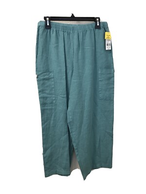 teal linen trousers