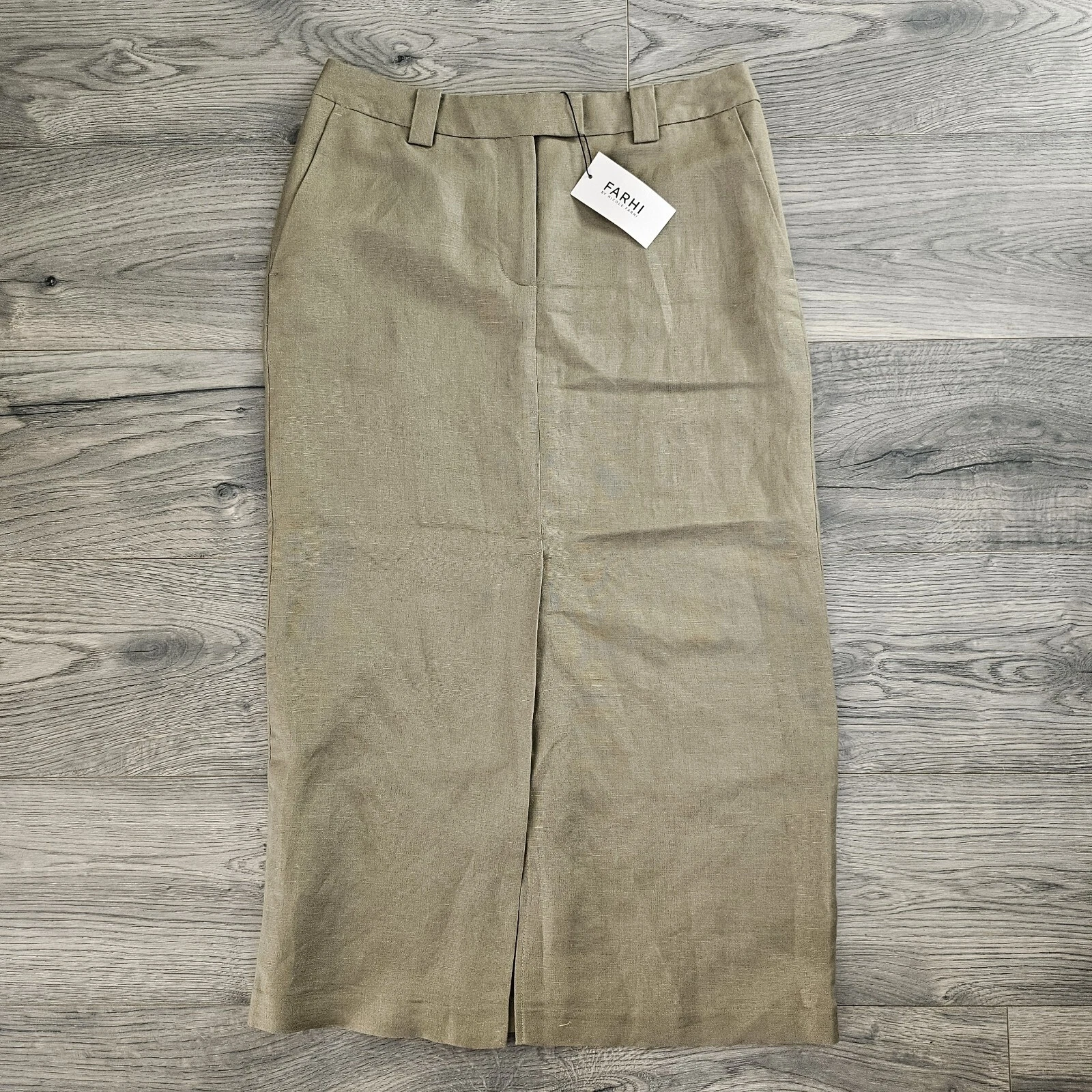 Farhi By Nicole Farhi Linen Blend Maxi Skirt Women's Size Small Khaki New