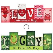Valentine's Day Wooden Table Sign St. Patrick’s Day Decorations LUCKY LOVE