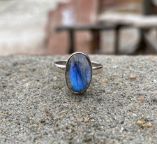 Solid 925 Sterling Silver Natural Labradorite Ring Gemstone Jewelry For Her J 67
