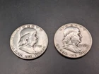 🔥 LOT X 2 FRANKLIN SILVER HALF DOLLARS 90% SILVER 1951-S & 1952-P ABOUT UNC 🔥