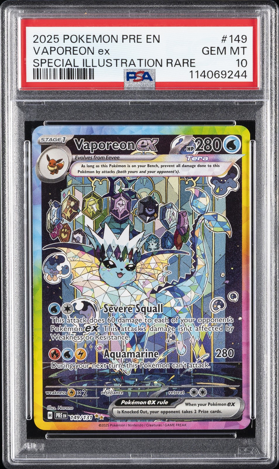 2025 POKEMON PRE EN-PRISMATIC EVOLUTIONS #149 VAPOREON EX PSA 10