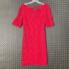 Connected Apparel Red Floral Pattern Lacey Midi Formal Wear Dress Women Size 10
