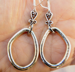 Altered Brighton Pebble Hammered Silver Loop Heart On Lever Back Earrings