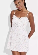 Wild Fable Women's Ruffle Trim Slip Mini Babydoll Dress Floral White Pink Small