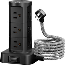 Surge Protector Power Strip Tower, Flat Plug, 6Ft Extension Cord with Multiple O