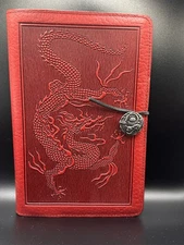 NEW  Retired Oberon Design Leather Red Chinese Dragon unlined 6 x 9
