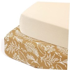 Soft Muslin Crib Sheet 2 Pack, 100 Cotton Crib Sheets for Beige/Golden Autumn